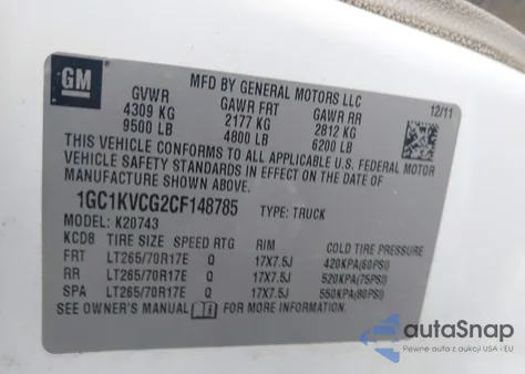 2012 Chevrolet Silverado 2500Hd Work Truck from USA, damaged, VIN 1GC1KVCG2CF148785